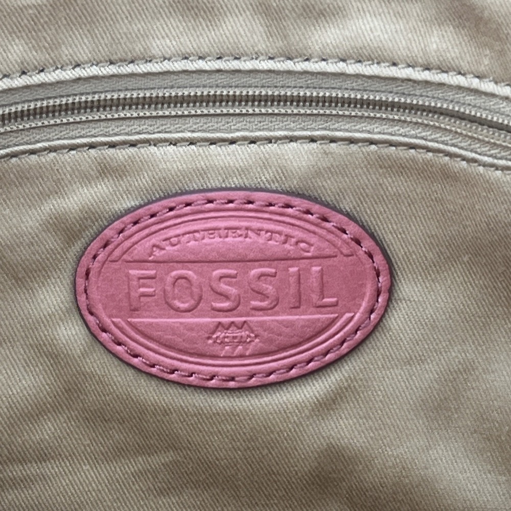 Rare Vintage Fossil Crossbody Messenger Straw & Leather Tablet Bag Pink Coral - Picture 16 of 16